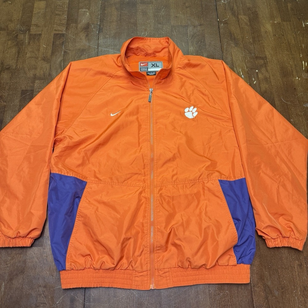 Vintage Nike Team Clemson Tigers Jacket Mens XL‎ Orange Windbreaker Y2K Football